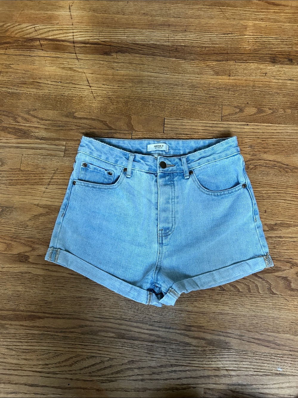 Forever 21 Light Wash High-Rise Denim Shorts - Women